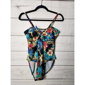 Kathy Ireland Womens Hawaii Floral One Piece Swimsuit Multicolor Size 14